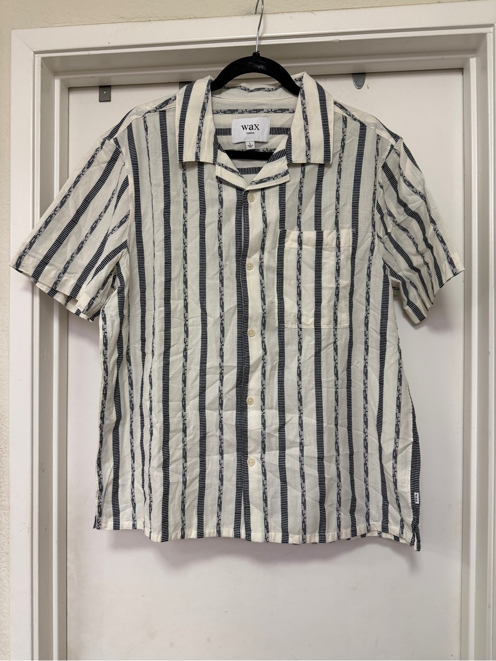 Wax London Didcot Shirt Fleck Stripe Ecru - black/white - size L